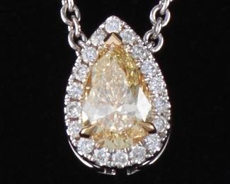 Ladies Gold, Fancy Light Yellow Diamond and White Diamond Slider on Chain 