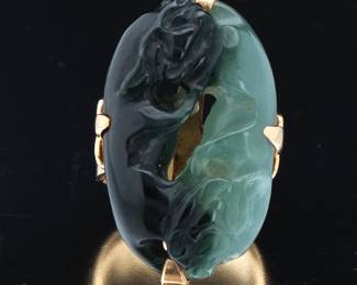 Carved Jade and Gold Ring 