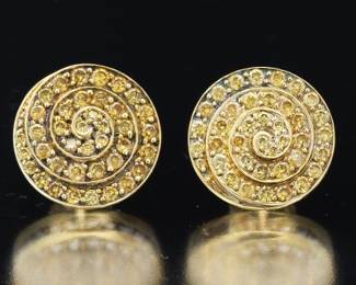 Ladies Pair of Gold and Yellow Diamond Spiral Earrings 