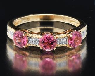 Ladies Gold, Pink Tourmaline and Diamond Ring 