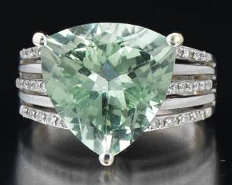 Ladies Green Quartz and Diamond Ring 
