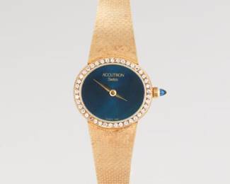 Accutron Swiss 14k Gold and Diamond Ladies Dress Watch, by Bulova Watch Co., Boxes 