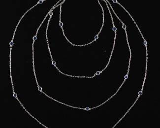 Ladies Gold and Blue Sapphire by the Yard Chain Necklace 