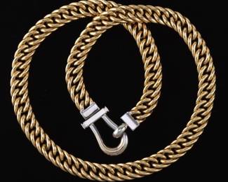 Ladies Italian TwoTone Gold Unbeveled Curb Link Necklace 