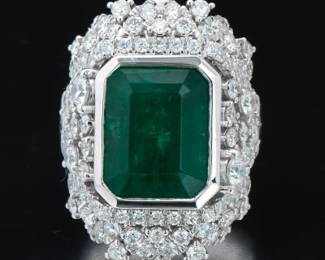 Platinum and Fine Emerald and Diamond Ring 