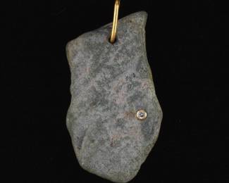 Artisan Gold, Diamond and Neolithic Age Amphibolite Pendant 