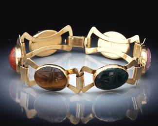 Ladies IO SI Vintage Gold and Gem Stone Scarab Bracelet 