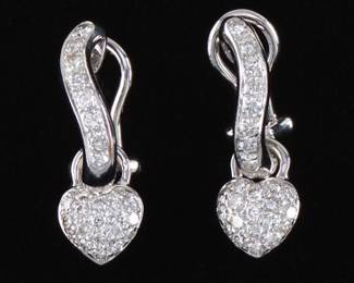Ladies Pair of Gold and Diamond Huggies with Heart Charms 