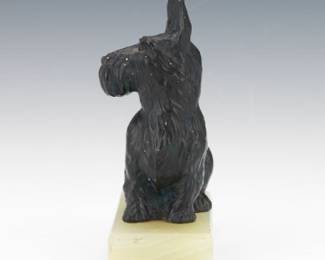 Art Deco Metal Painted Scotty Cabinet Sculpture, on Onyx Base 