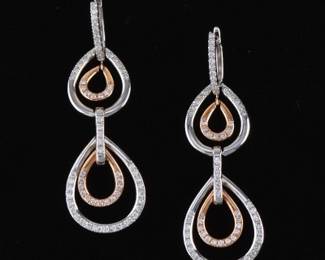 Ladies Pair of Gold and Diamond Dangle Earrings 