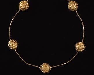 Ladies Gold Floral Design Beads Necklace