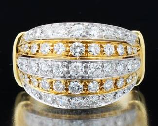 Ladies TwoTone Gold and Diamond Cascade Dome Ring 