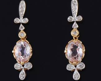 Ladies Pair of TwoTone Gold, Kunzite and Diamond Earrings 