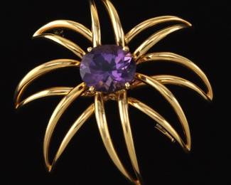 Tiffany Co. Fireworks Gold and Amethyst Pin Brooch 