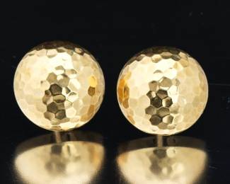 Ladies Pair of Gold Hammered Dome Earrings 