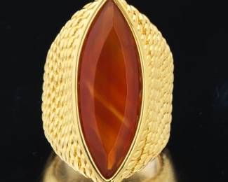 Ladies Gold and Amber Lozenge Oversized Ring 