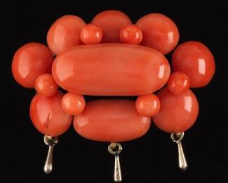 Victorian Gold and Coral Pin Brooch 