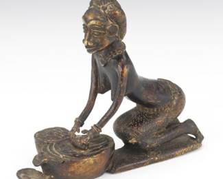 African Ethnic Ritual Bronze Sculpture of Woman 