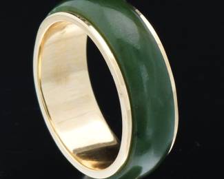 Classical Gold and Spinach Green Jade Band 