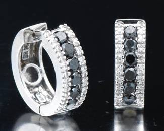 EFFY Pair of Gold, Black and White Diamond Hoops 