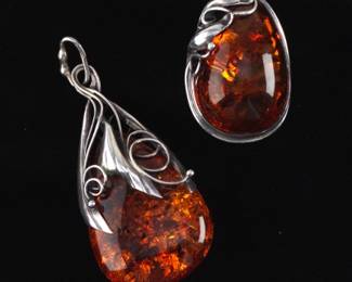 Artisan Sterling Silver and Baltic Sea Amber Ring and Pendant 
