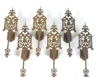 Six Bronze Gothic Revival Sconces