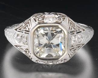 Ladies Art Deco Platinum and Diamond Ring 