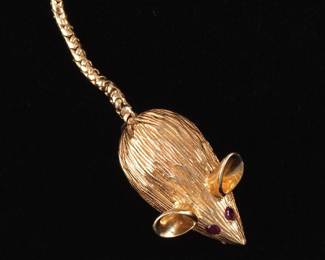 Cute Gold and Ruby Mouse Pin Brooch 