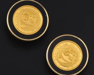 A Pair of Chinese Gold Coin Earrings 