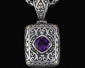 EFFY Gold, Sterling Silver and Amethyst Pendant on Chain 