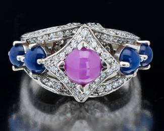 Ladies Sapphire, Ruby and Diamond Ring 