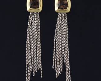 David Yurman Pair of Gold, Sterling Silver and Smoky Quartz Tassels Earrings 