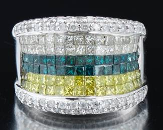 Ladies Gold White and Color Diamond Ring 
