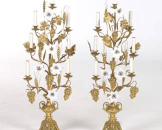 Pair of Brass and Glass Harvest Candelabra