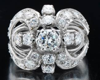 Ladies Mid Century Modern Platinum and Diamond Ring 