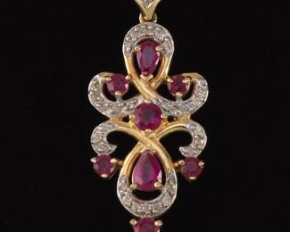 Ladies Gold, Ruby and Diamond Pendant 