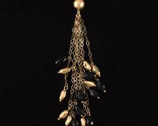 Ladies Burdick Vintage Italian Gold and Onyx Lavaliere Necklace 