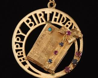 Ladies Gold, Gem Stones Happy Birthday Pendant 