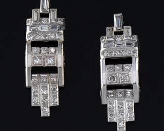 A Pair of Platinum and Diamond Earrings 
