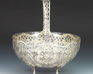 German 800 Silver Basket with Glass Insert 