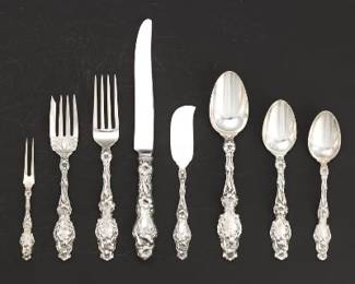 Sterling Silver Lilly Pattern Flatware Service for 10, Plus Extra Pieces 