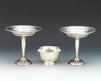 A Pair of Sterling Silver Compotes and A Bowl 