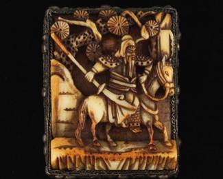 Chinese Antique Silver and Carved Bone Clipon Brooch 