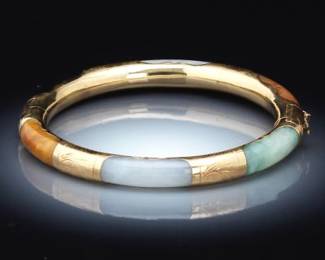 Ladies Gold and Jade Bangle Bracelet 