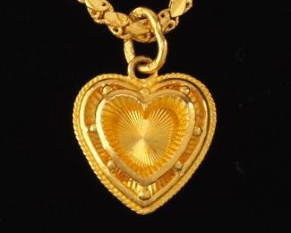 22k Gold Chain Necklace with Heart Pendant 