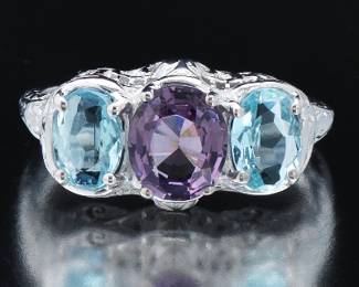 Ladies Art Deco Style Gold, Spinel and Aquamarine Ring 