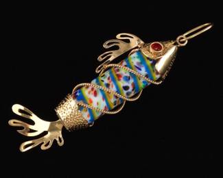 18k Gold and Glass Fish Pendant 