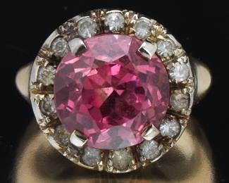 Vintage Gold, Pink Gemstone and Clear Stones 