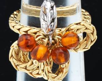 Ladies Burdick Vintage Italian Gold and Amber Articulated Ring 