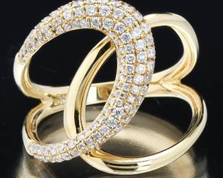 Ladies Gold and Diamond Freeform Swirl Ring 